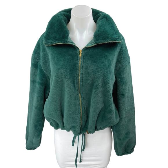 Be Fore Dawn Jackets & Blazers - Be Fore Dawn Women's Green Faux Fur Sherpa Fleece Full Zip Sweater Coat Jacket 8